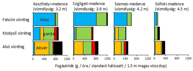 A nyíltvizi halállomány vízoszlopon belüli megoszlása